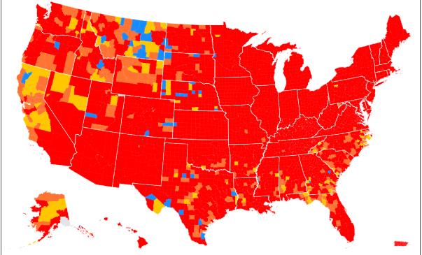 美国疫情地图几乎全红了